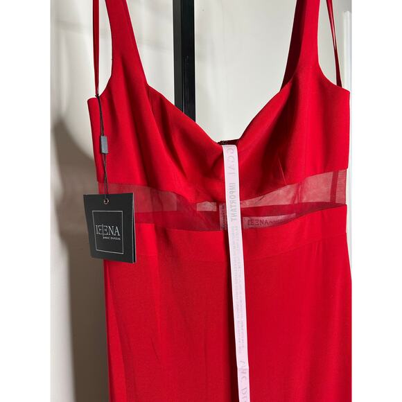 Ieena for MacDuggal-size 4-sheer mesh panel detail‎ column gown red NWT - Picture 4 of 8